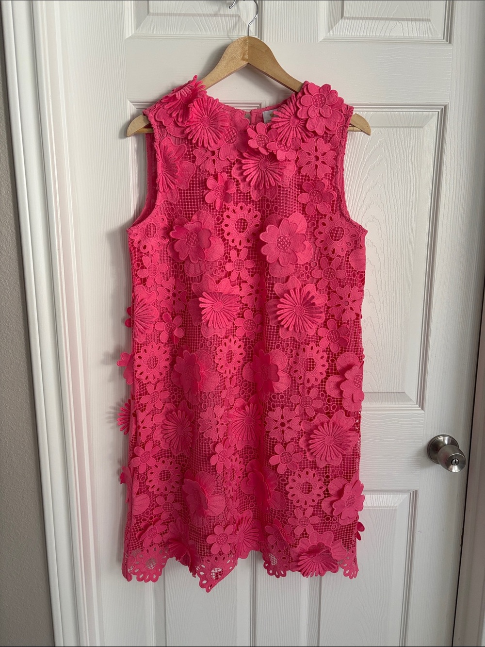NWT J Marie Vibrant Pink Seraphina 3D Floral Lace Mini Shift Dress Size Medium